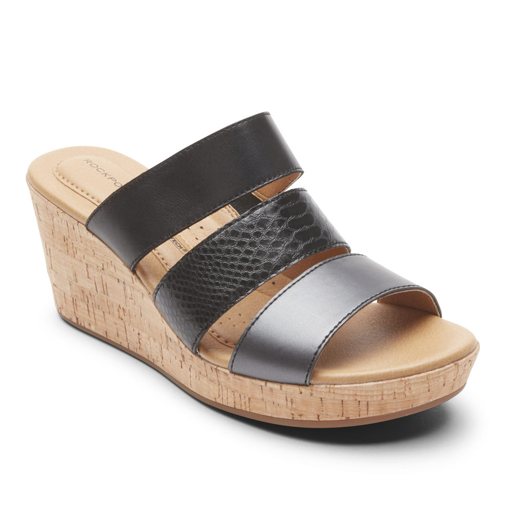 Rockport Badesandaler Dame Svart - Lyla Banded - QACV02459